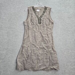 Lina Tomei Women Dress Medium Gray Linen Rhinestone Neckline‎ Sleeveless